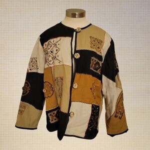 90s Boho Patchwork Button Down Cardigan Alex Kim Medium Cotton Blend